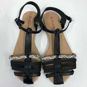 NEW Black Silver Shoes Sz 4 Strappy Jute-Rope Gladiator Sandals Summer Spring